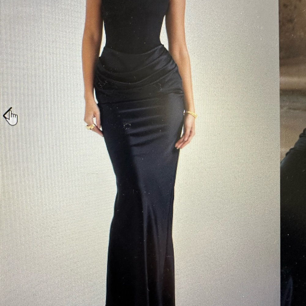 Black Strapless corset draped skirt dress
